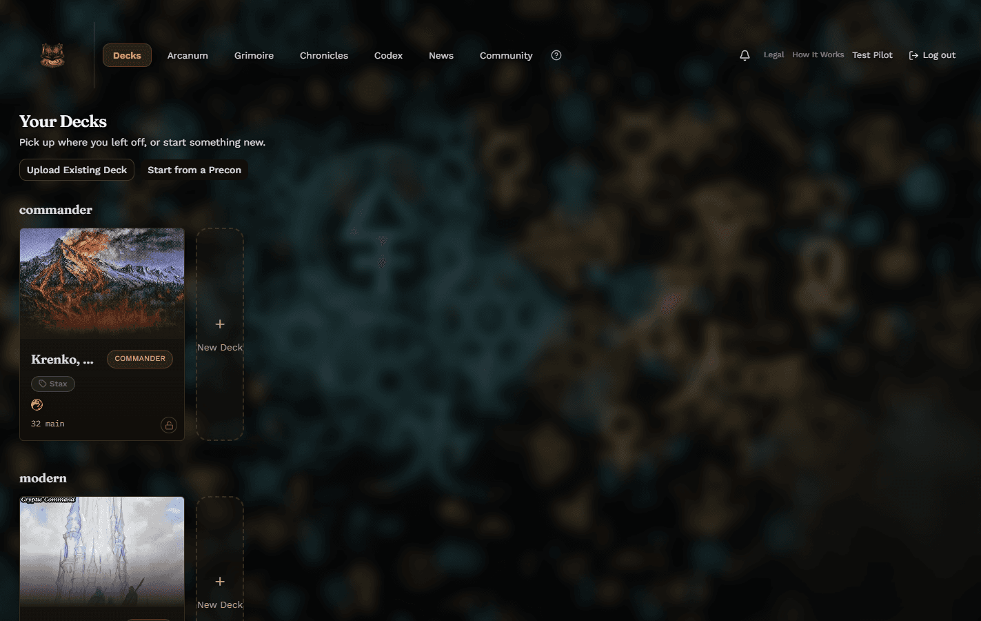 A screenshot of Decks in Grimoire of the Planes