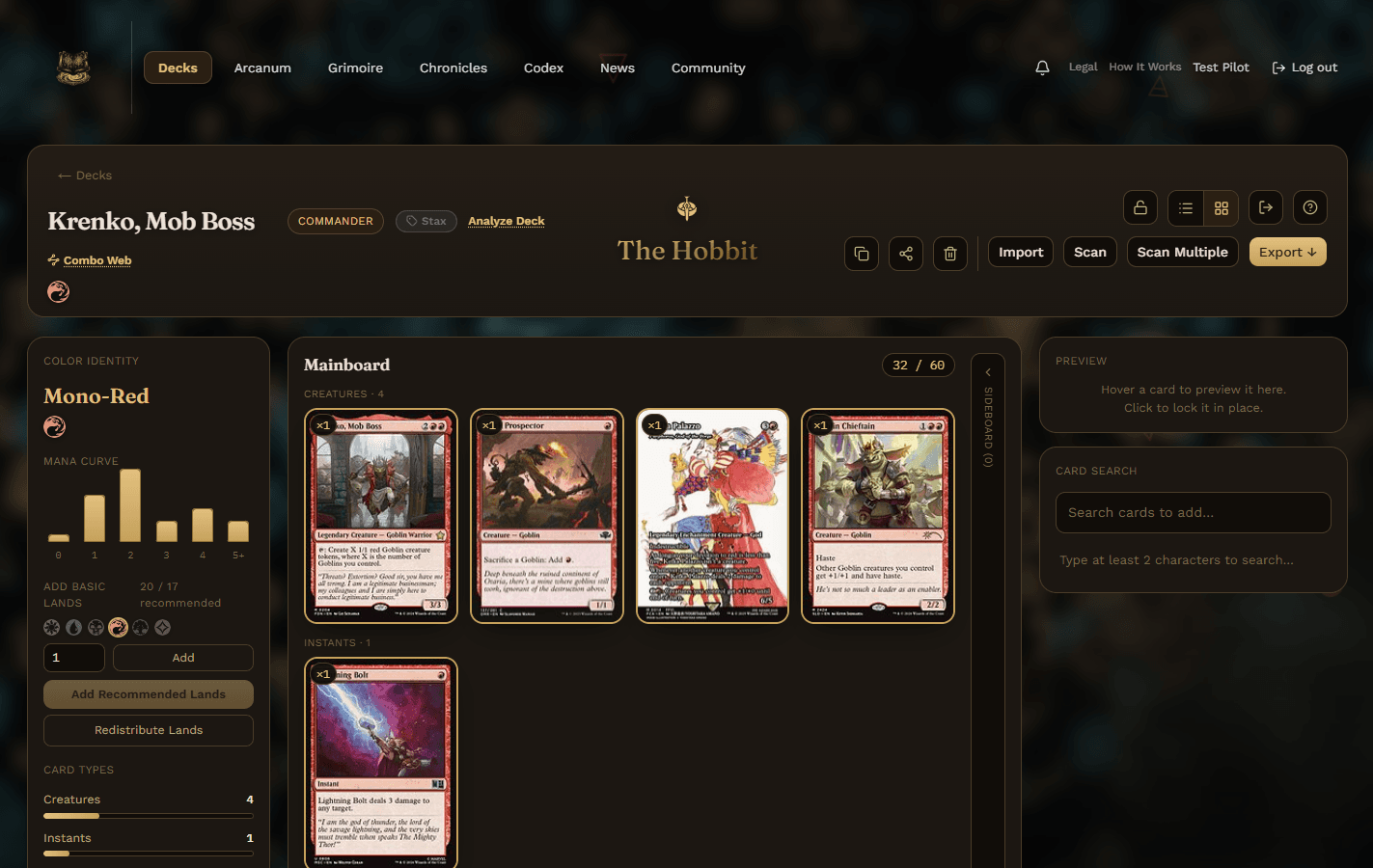 A screenshot of The Deck Builder Studio in Grimoire of the Planes